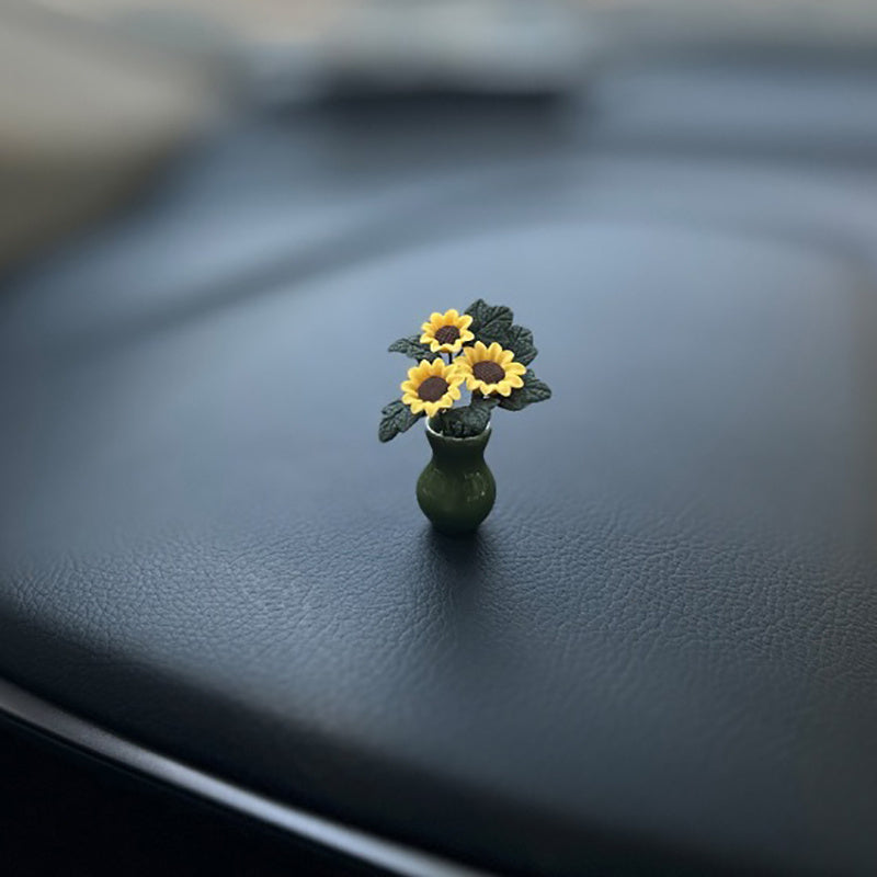 1pc Car Interior Resin Mini Sunflower Vase Car Dashboard Rearview Mirror Car Accessories Ladies Gift