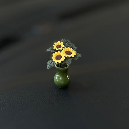 1pc Car Interior Resin Mini Sunflower Vase Car Dashboard Rearview Mirror Car Accessories Ladies Gift