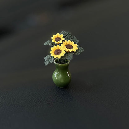 1pc Car Interior Resin Mini Sunflower Vase Car Dashboard Rearview Mirror Car Accessories Ladies Gift