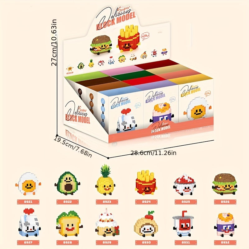 12pcs Micro Building Blocks Gift Box Set, Happy Food And Play Series, Fruit Three-dimensional Food Dynamic Puzzle Assembled Toys, Desktop Decoration Ornaments Gifts Easter Gift