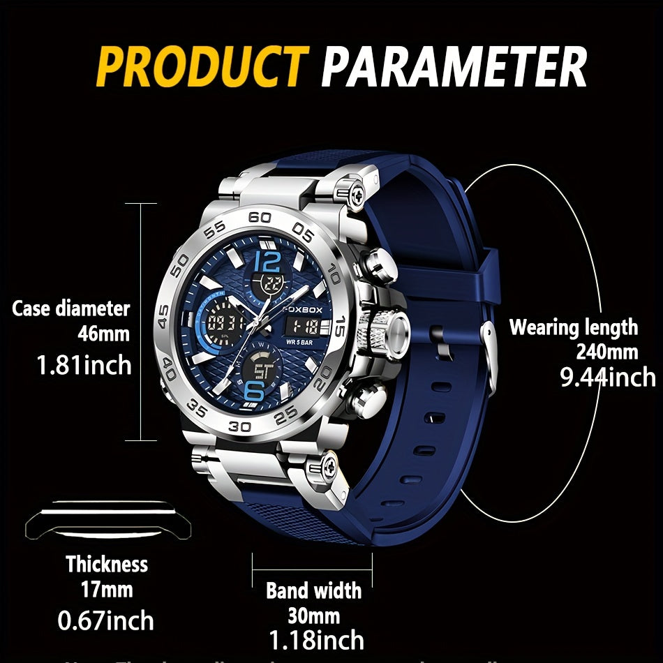 Men's Sports Watch, Waterproof Dual Display Digital Quartz Watch, Alarm Clock Chronograph Multifunction Luminous Watch, Ideal choice for Gifts