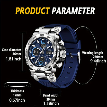 Men's Sports Watch, Waterproof Dual Display Digital Quartz Watch, Alarm Clock Chronograph Multifunction Luminous Watch, Ideal choice for Gifts