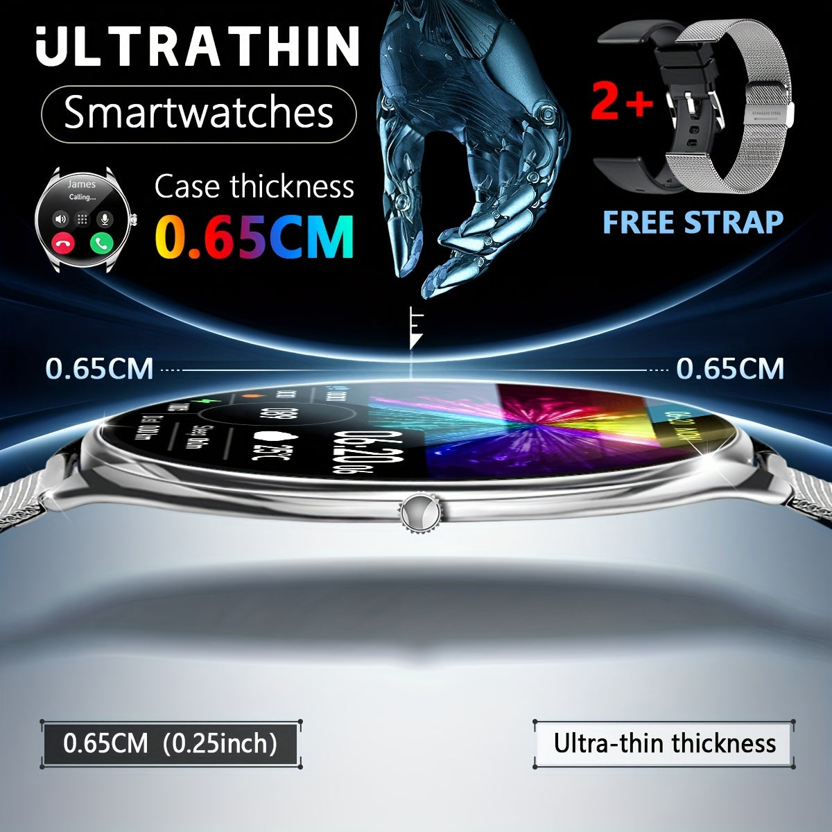 Ultra Thin Smartwatch For Men And Women Gift, 3.63 Cm Full Touch Screen With SMS And Make/Answer Call, For Android/IPhone, Fitness Activity Tracking Watch, Many Sport Modes, Pedometer, Distance, 100+ Exercise Modes