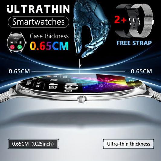 Ultra Thin Smartwatch For Men And Women Gift, 3.63 Cm Full Touch Screen With SMS And Make/Answer Call, For Android/IPhone, Fitness Activity Tracking Watch, Many Sport Modes, Pedometer, Distance, 100+ Exercise Modes