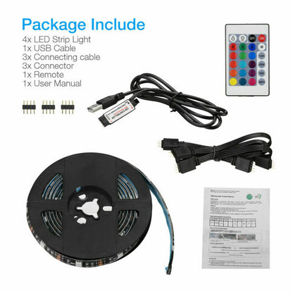 4x50CM USB 5V RGB LED Strip  Background Light  Remote Kit For TV Computer Lamp