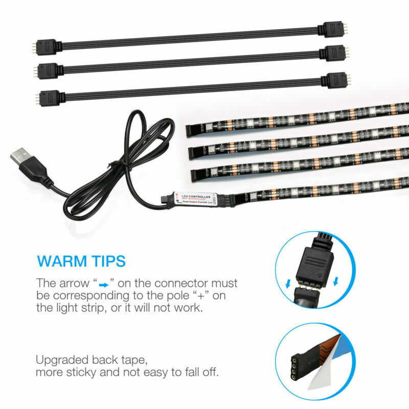 4x50CM USB 5V RGB LED Strip  Background Light  Remote Kit For TV Computer Lamp