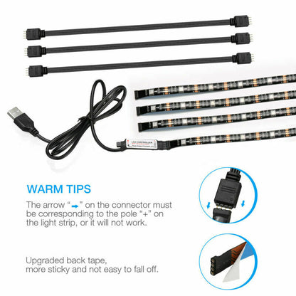 4x50CM USB 5V RGB LED Strip  Background Light  Remote Kit For TV Computer Lamp
