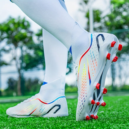 Men's High Top Turf Football Boots, Professional Outdoor Anti-skid Breathable Lace Up TF Soccer Cleats For Summer Rainy Day Training Outdoor Competition