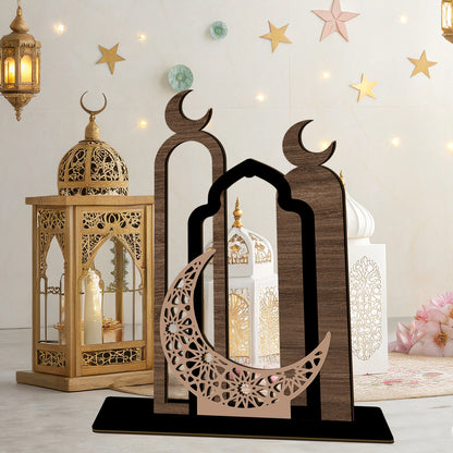 1pc Wooden Ramadan Mubarak Centerpiece, Farmhouse Style Table Sign, Frameless Log Artwork, Religious Islamic Holiday Decor, Universal Ramadan Kareem Table Decor, Non, English Language, Small Decorative Piece for Home and Gift