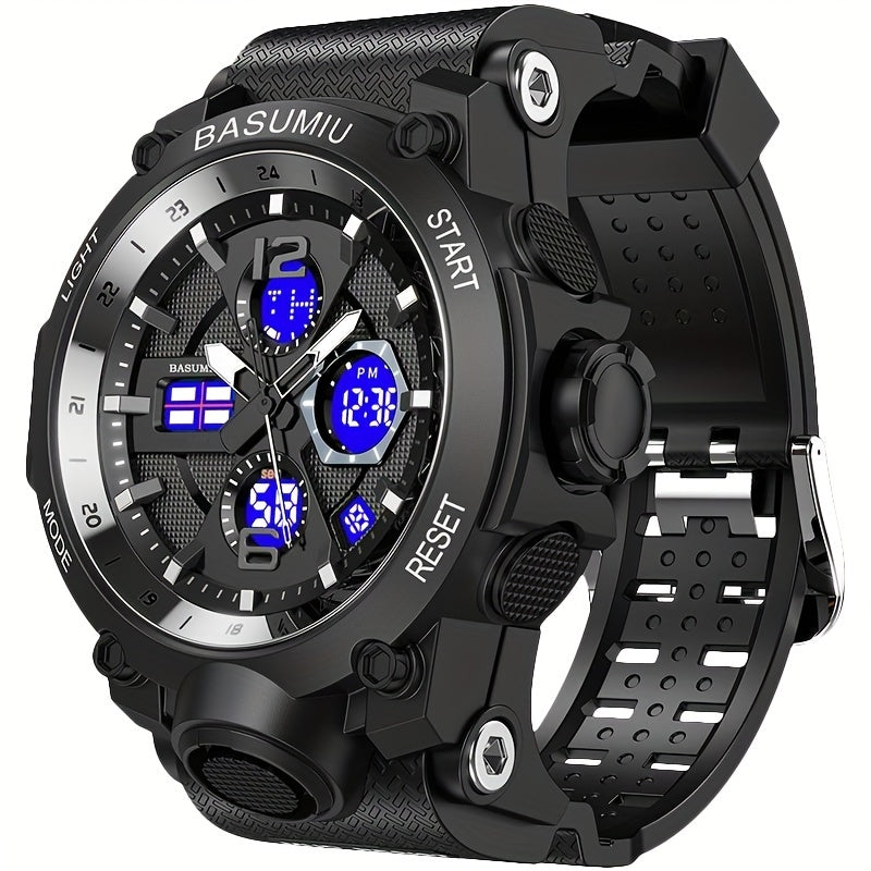 1pc Men'S Digital Sports Watch, Tactical Military Timepiece, Dual Display Electronic Movement, with Luminous Detail, PC Case, TPU Strap, Non-Rechargeable Button Battery, Rated