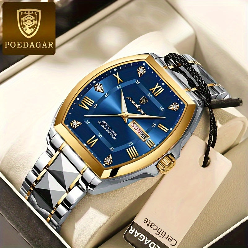 Poedagar Men's Luxury Fashion Watch - Waterproof, Luminous With Calendar Feature, Swiss Quartz Movement, Alloy Band