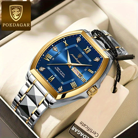 Poedagar Men's Luxury Fashion Watch - Waterproof, Luminous With Calendar Feature, Swiss Quartz Movement, Alloy Band