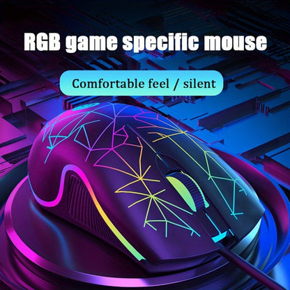 Colorful Mute Wired Gaming Mouse 1600 DPI Magic 3 Button USB Mouse With RGB Backlight Mute Mice For PC Gamer Computer Laptop Mouse Mice