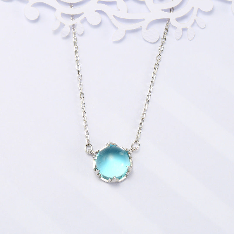 Sterling Silver Simple Round Moonstone Aurora Forest Necklace