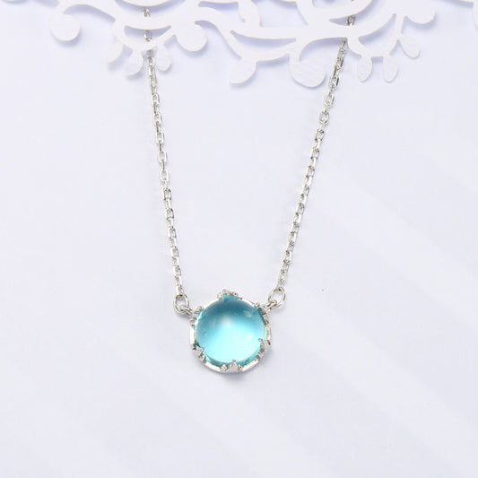 Sterling Silver Simple Round Moonstone Aurora Forest Necklace