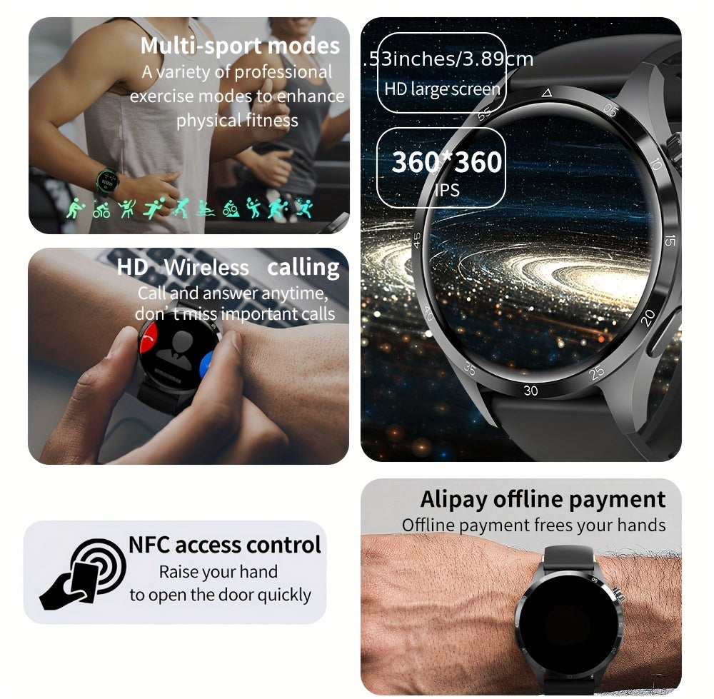 2025 New NFC Smart Watch For Men GPS Motion Trajectory 360*360 HD Screen AI Voice Wireless Call Smartwatch Sports Watch For Men Father'S Day Gift