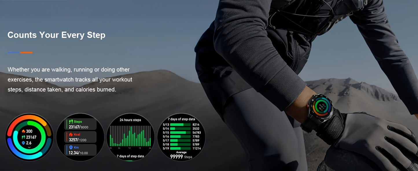 QTLLBT Smart Watch, Wireless Phone Answering, Outdoor Sports Watch, LED Light, High Quality, Compass Fitness Tracker, Pedometer, MMS Display, Suitable for Android, iPhone, Mobile Phone, Smart Watch for Men And Women, Gift