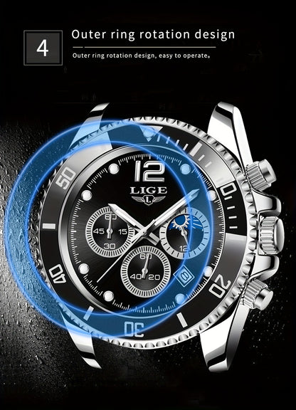 LIGE Watches men&women's Top Brand Luxury Clock Casual Stainless Steel men&women's Watch Sports Quartz Chronograph, Suitable for Women&women