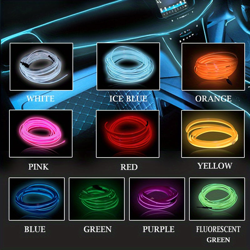Automobile interior LED decorative lights, EL neon light strips, ambient lighting, modern car decoration, flexible LED light strips, long-lasting illumination, LED mood lighting, for night drivers, a must-have for car owners.