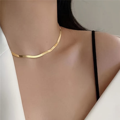 1pc-Stainless Steel Plated Chain Herringbone Necklace Choker Necklaces For Women Girl Gifts Jewelry