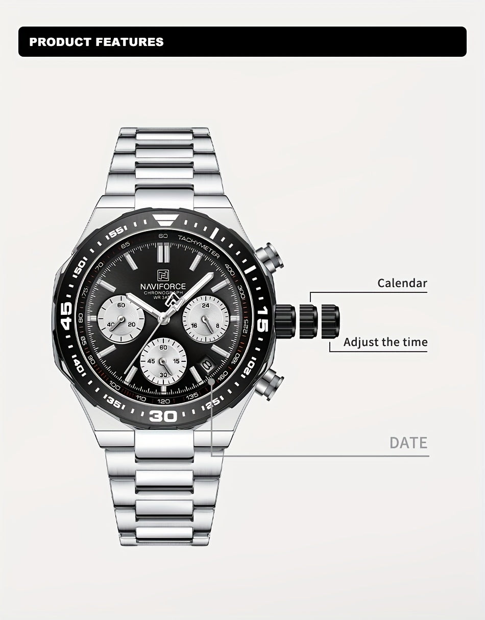 NAVIFORCE Men'S Luxury Business Watch, Multi-function Chronograph Waterproof Men Watches, 24/12 Hour date Display Man Wristwatch, Men Gift