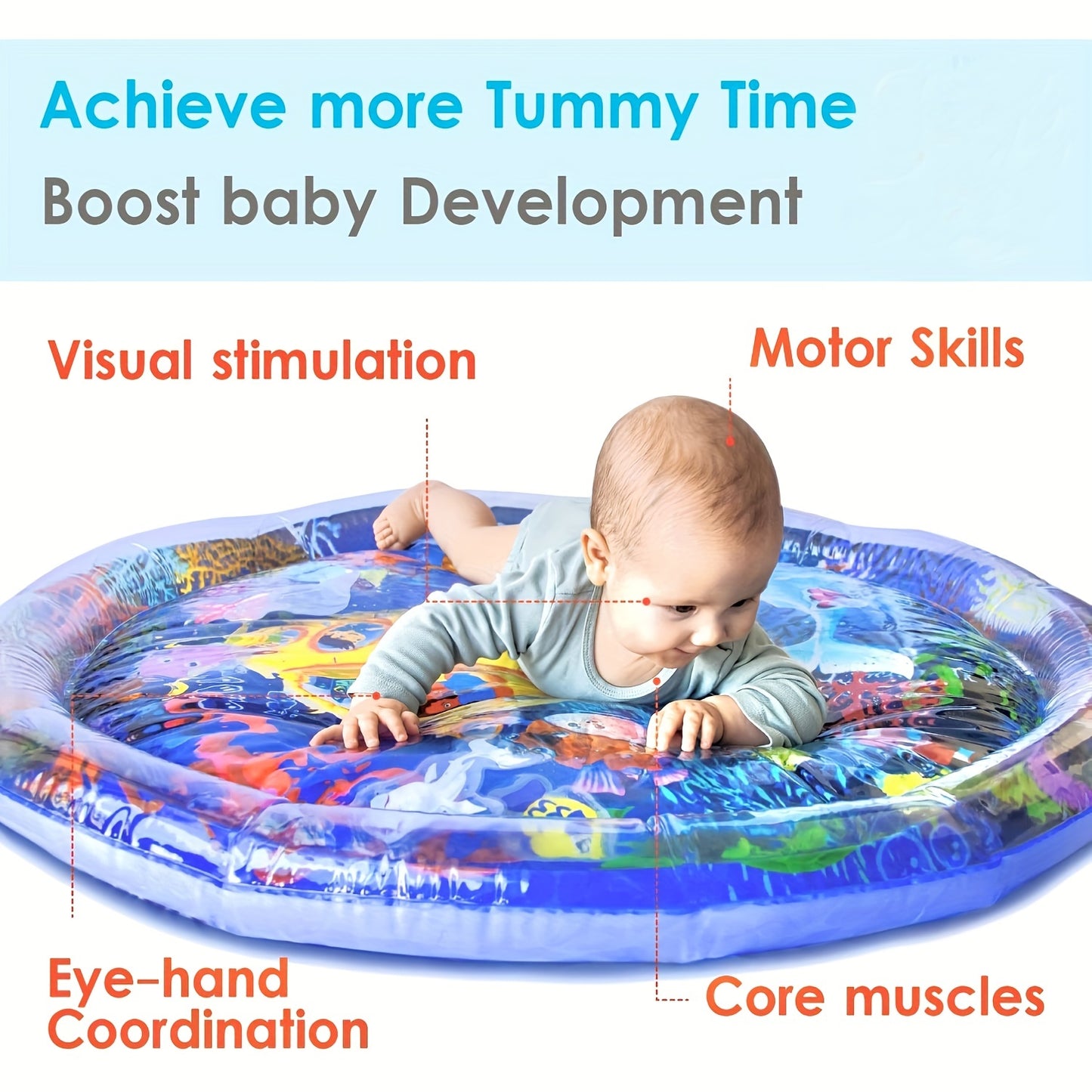 Baby Inflatable Water Mat, Water Play Mat, Baby Toys Activity Mat, Aquarium Mat, Promote Baby Motor And Sensory Development, Grow Through Play Sensory Stimulation Gifts For Infants Boys Girls, 65.02 cm, Christmas, Halloween,