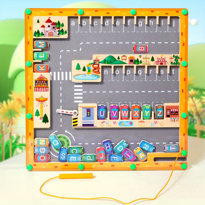 Magnetic Alphabet Maze Learning Toys, Fine Motor Skills Toys, Wooden Learning Letter Puzzle Board, Kids Preschool Learning Activities, Toys