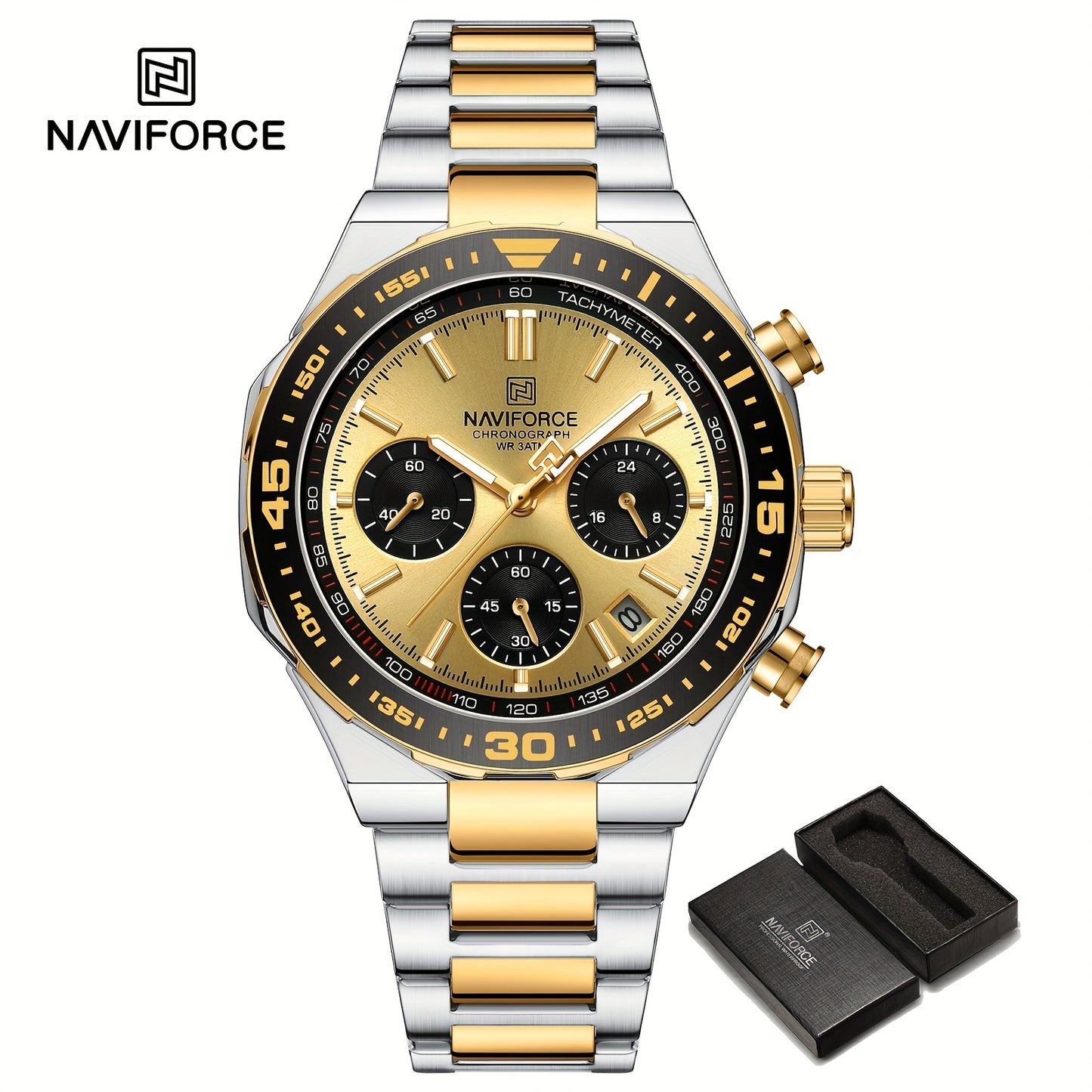 NAVIFORCE Men'S Luxury Business Watch, Multi-function Chronograph Waterproof Men Watches, 24/12 Hour date Display Man Wristwatch, Men Gift