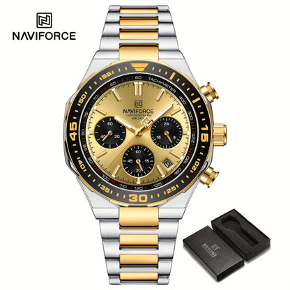 NAVIFORCE Men'S Luxury Business Watch, Multi-function Chronograph Waterproof Men Watches, 24/12 Hour date Display Man Wristwatch, Men Gift