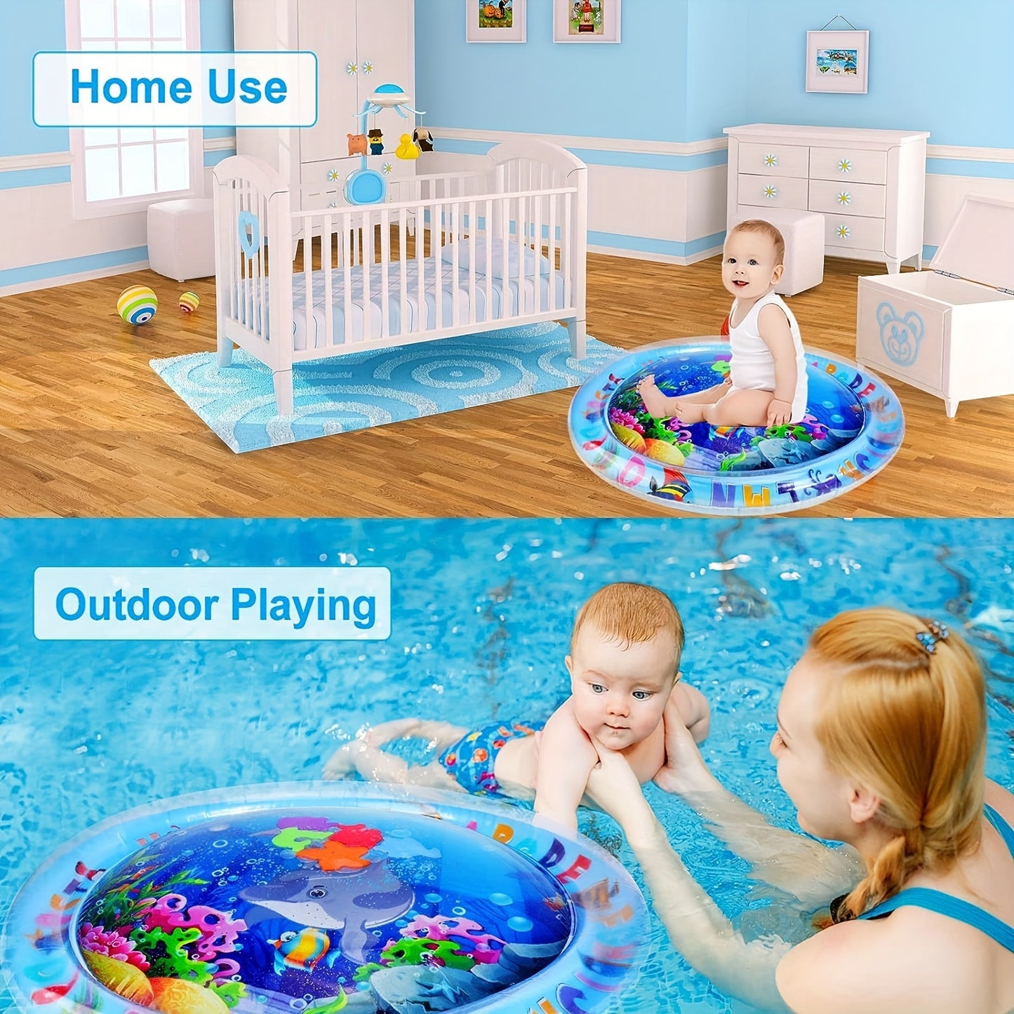 Baby Inflatable Water Mat, Water Play Mat, Baby Toys Activity Mat, Aquarium Mat, Promote Baby Motor And Sensory Development, Grow Through Play Sensory Stimulation Gifts For Infants Boys Girls, 65.02 cm, Christmas, Halloween,