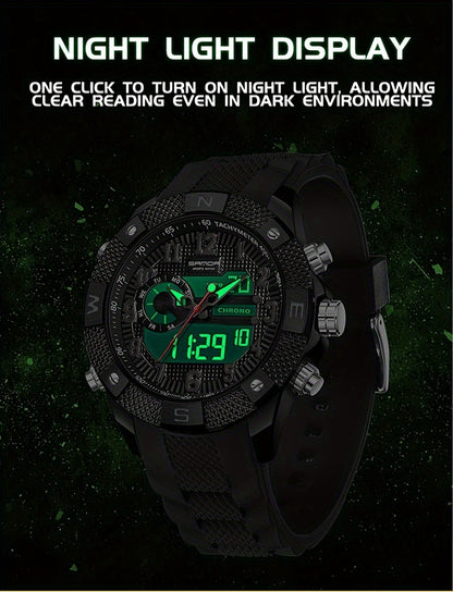 SANDA Men's Sports Watch, Analog Digital LED Electronic Quartz Men's Watch, Waterproof Alarm Stopwatch Countdown Week Multi-function Wristwatch Men's Birthday Holiday Gift 3308