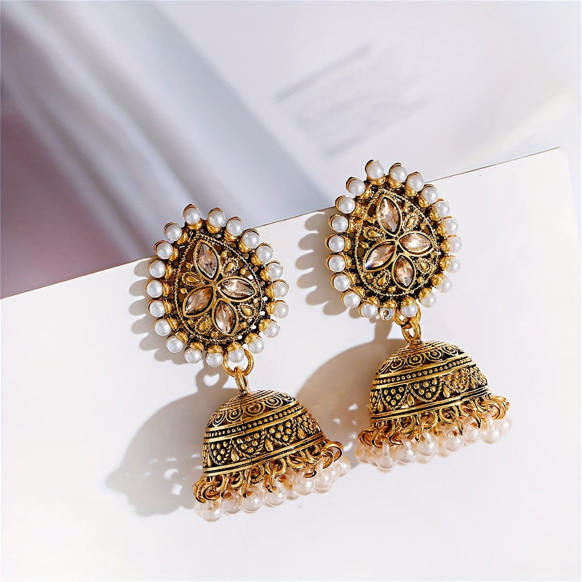 Stunning Bollywood-Inspired Drop Earrings - Women Jewelry - Retro Flower and Lantern Design, Golden or Silvery Finish, Daily Outfit and Party Accessories with Unique Style