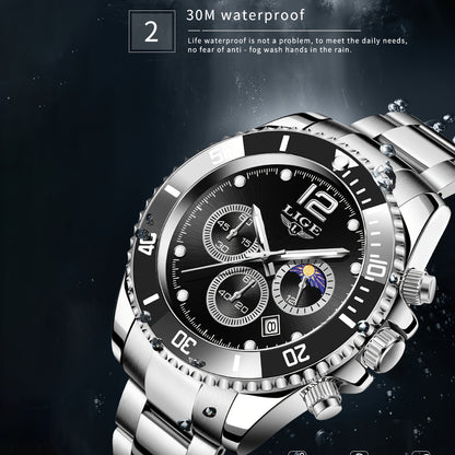 LIGE Watches men&women's Top Brand Luxury Clock Casual Stainless Steel men&women's Watch Sports Quartz Chronograph, Suitable for Women&women