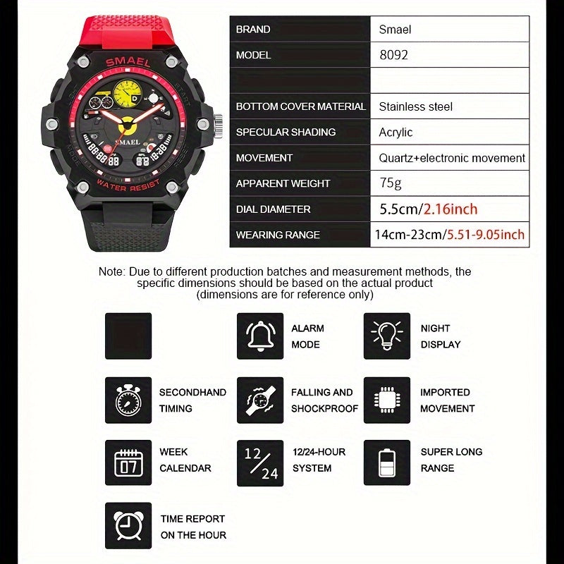 SMAEL Racing Dashboard Design Outdoor Sports Watch - LED Stopwatch Quartz - For Men & Women - Suitable for Sports & Outdoor Activities - Perfect Gift for Adventurers & Sports Enthusiasts