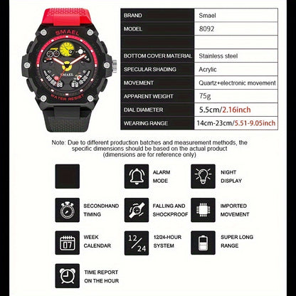 SMAEL Racing Dashboard Design Outdoor Sports Watch - LED Stopwatch Quartz - For Men & Women - Suitable for Sports & Outdoor Activities - Perfect Gift for Adventurers & Sports Enthusiasts