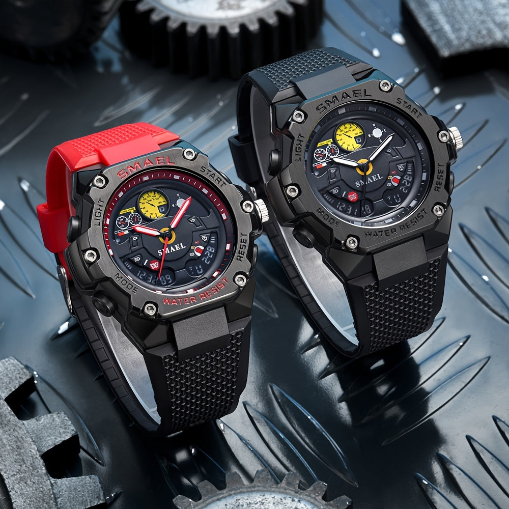 SMAEL Racing Dashboard Design Outdoor Sports Watch - LED Stopwatch Quartz - For Men & Women - Suitable for Sports & Outdoor Activities - Perfect Gift for Adventurers & Sports Enthusiasts
