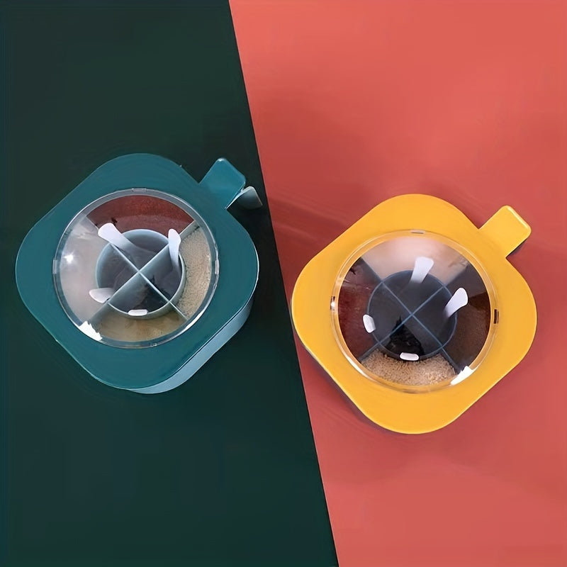 Four Compartments All-in-one Seasoning Box Kitchen Salt Seasoning Box Condiment Box Set Home With Spoon Spice Bottle Jar For Restaurant Eid Al-Adha Mubarak