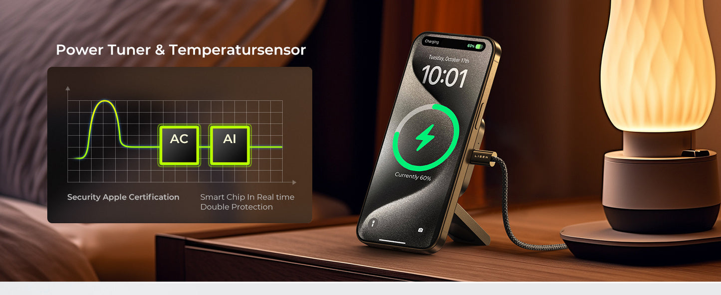 LISEN Third Generation Magnetic Wireless Charger Base, Mini Charging Station, Travel Charging Pad, Portable, Suitable for Multiple Devices, Mobile Phones/ Earphones/ Smart watches, Ffast charging, Long-lasting Life