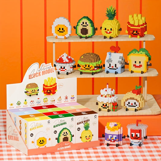 12pcs Micro Building Blocks Gift Box Set, Happy Food And Play Series, Fruit Three-dimensional Food Dynamic Puzzle Assembled Toys, Desktop Decoration Ornaments Gifts Easter Gift