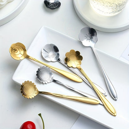 8pcs Flower Spoon Set Small Teaspoon Coffee Spoon Cute Ice Cream Dessert Honey Spoon Stainless Steel Kitchen Props