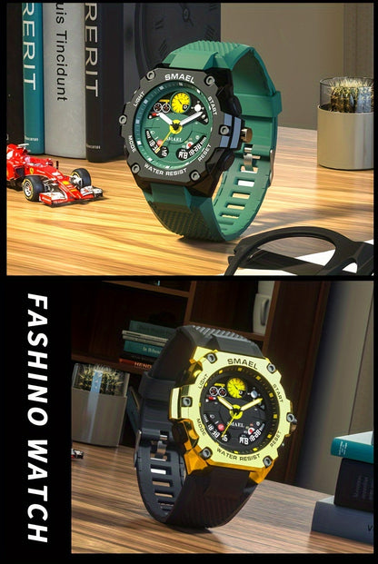 SMAEL Racing Dashboard Design Outdoor Sports Watch - LED Stopwatch Quartz - For Men & Women - Suitable for Sports & Outdoor Activities - Perfect Gift for Adventurers & Sports Enthusiasts