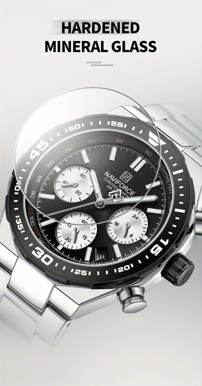 NAVIFORCE Men'S Luxury Business Watch, Multi-function Chronograph Waterproof Men Watches, 24/12 Hour date Display Man Wristwatch, Men Gift