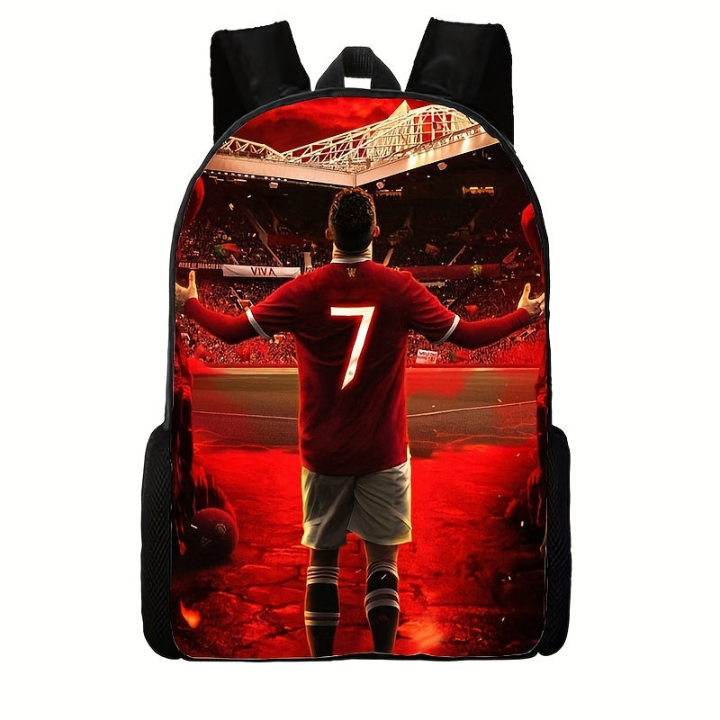 1pc Casual Football Player Print Schoolbag, Polyester Sports Outdoor Backpack