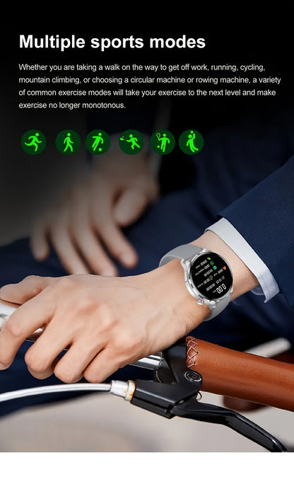 LITTLE MEATBALL Men's Smartwatch, 3.63cm HD Color Display, Wireless Calling,, 100+ Sports Modes, Sleep & Business Monitor, USB Charging, Zinc Alloy, Silicone Strap, Glitter Embellishment, Fitness Tracker Watch|Metallic Finish