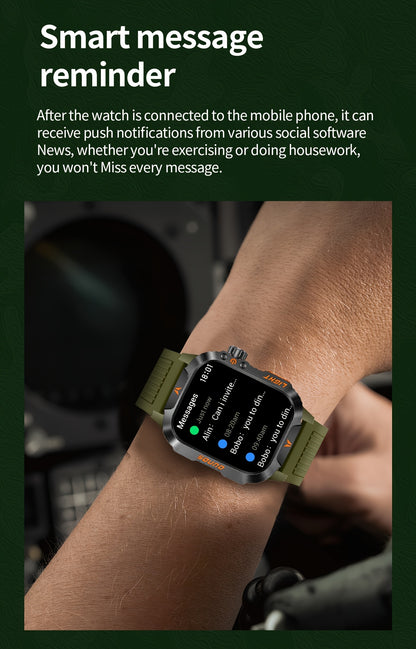 Outdoor smart watch, wireless calling, sports watch, compass, altimeter, barometer, LED flashlight, IP68, pedometer, fitness tracker, multimedia information viewing, weather 100+ sports modes, suitable for Android iPhone, Men