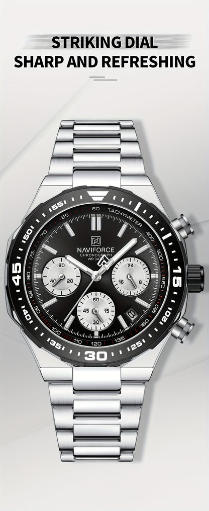 NAVIFORCE Men'S Luxury Business Watch, Multi-function Chronograph Waterproof Men Watches, 24/12 Hour date Display Man Wristwatch, Men Gift