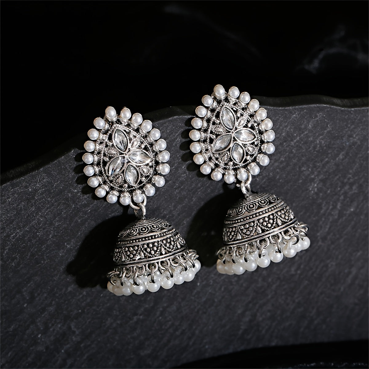 Stunning Bollywood-Inspired Drop Earrings - Women Jewelry - Retro Flower and Lantern Design, Golden or Silvery Finish, Daily Outfit and Party Accessories with Unique Style