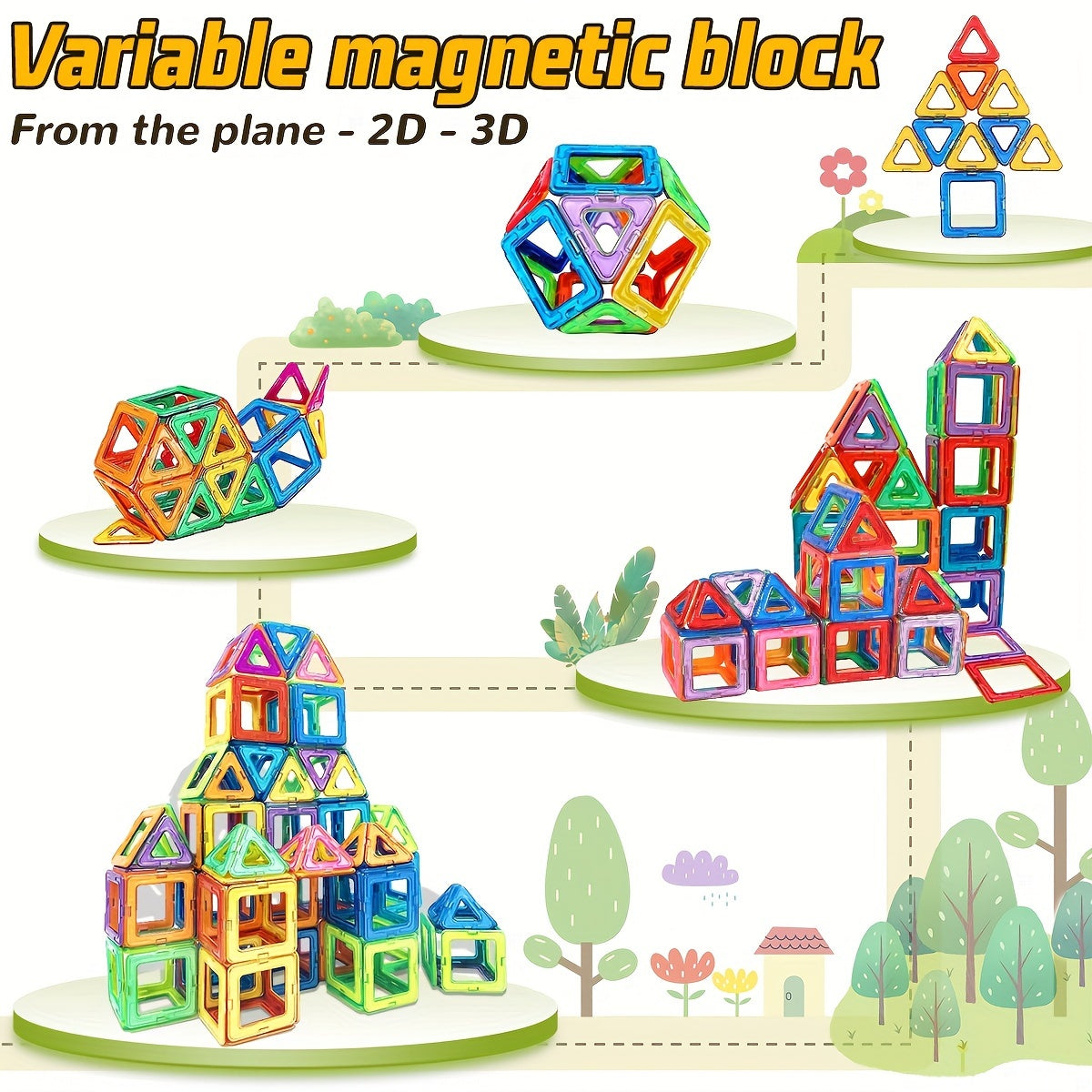 Magnetic Building Blocks Big Size 3D STEM Educational Magnetic Building Constructor Set Toys, Birthday Gifts, Learning Toys, Random Color Christmas, Halloween Gift