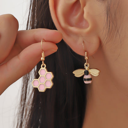Bee & Honeycomb Decor Mismatched Drop Earrings Fashion Jewelry For Women Daughter