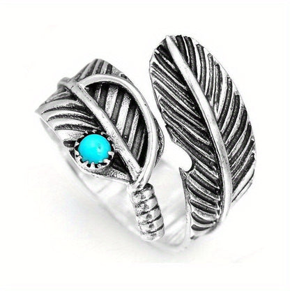 Vintage Feather Turquoise Open Ring Jewelry For Women